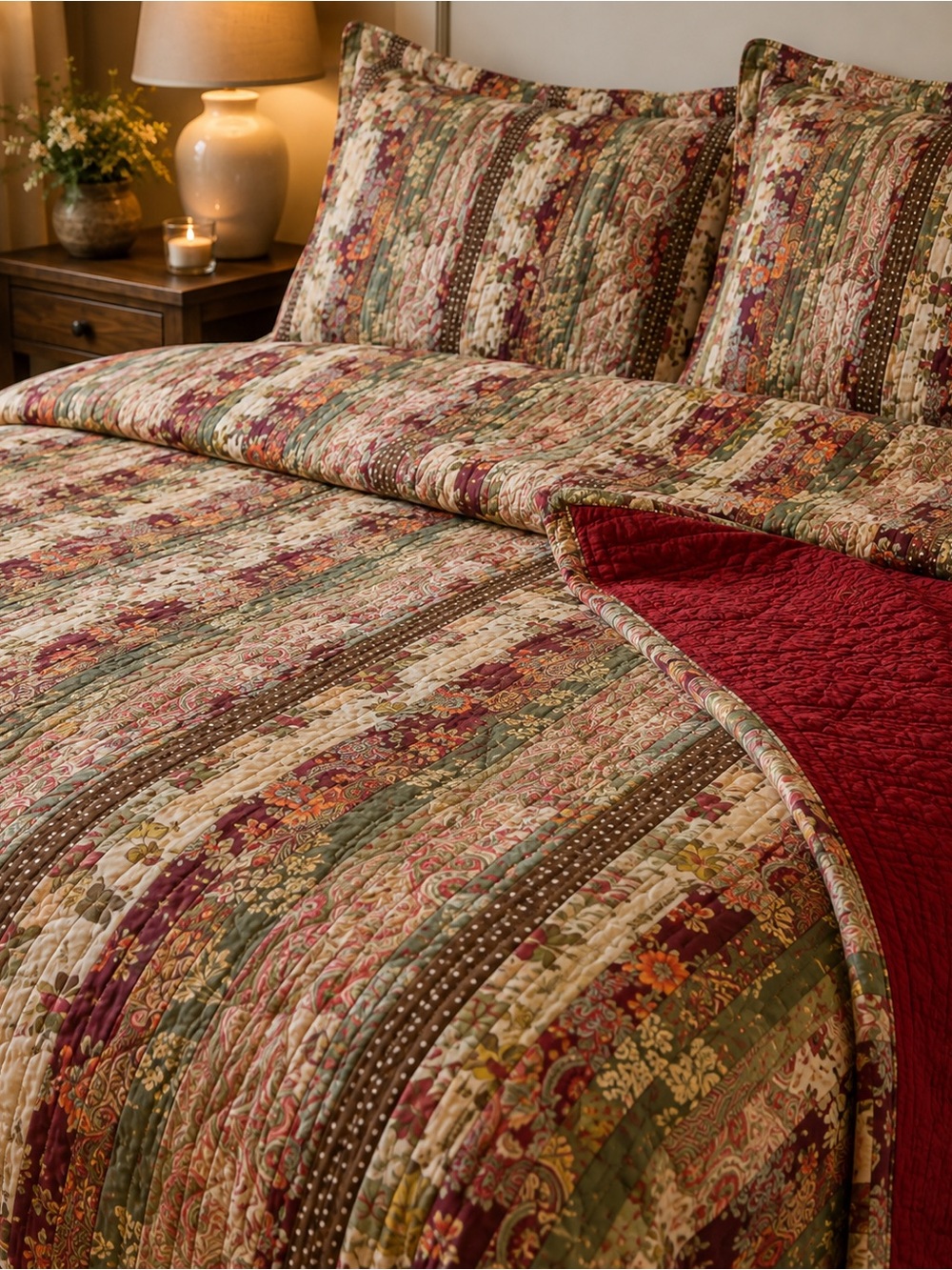 Vintage Pottery Barn Gemma Strip Patchwork Quilt Set king Bedding + 2 Shams